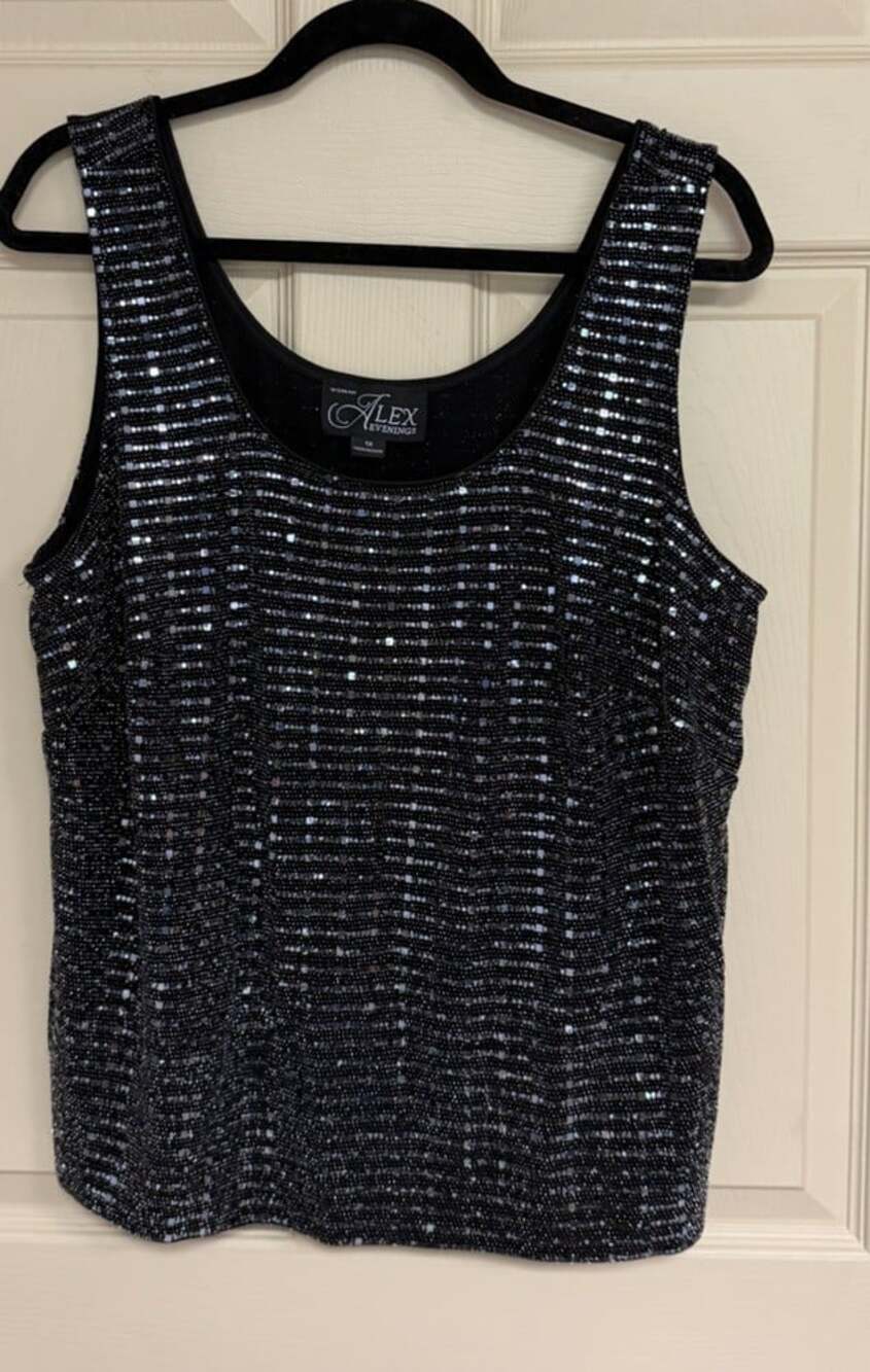 Alex Evenings Women Black Metallic Sequined Scoop-Neckline Top Plus Size 1X - Picture 2 of 4